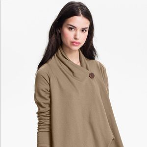 Bobeau Button Fleece Wrap Cardigan